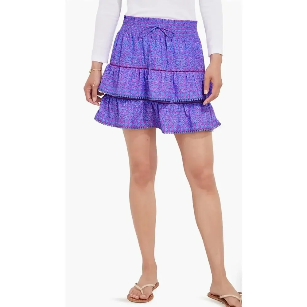 Vineyard Vines Anegada Block Print Tiered Smocked Waist Skirt - M